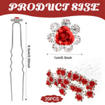PALAY Flower Hair Accessories for Women with 20 Red Rose Crystal Pins | Elegant Bridal Hair Clips