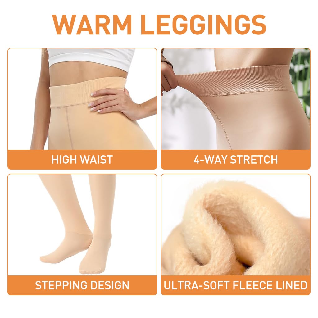 PALAY Women Fleece Lined Tights for Winter Warmth with High Waist Support | Sheer Look