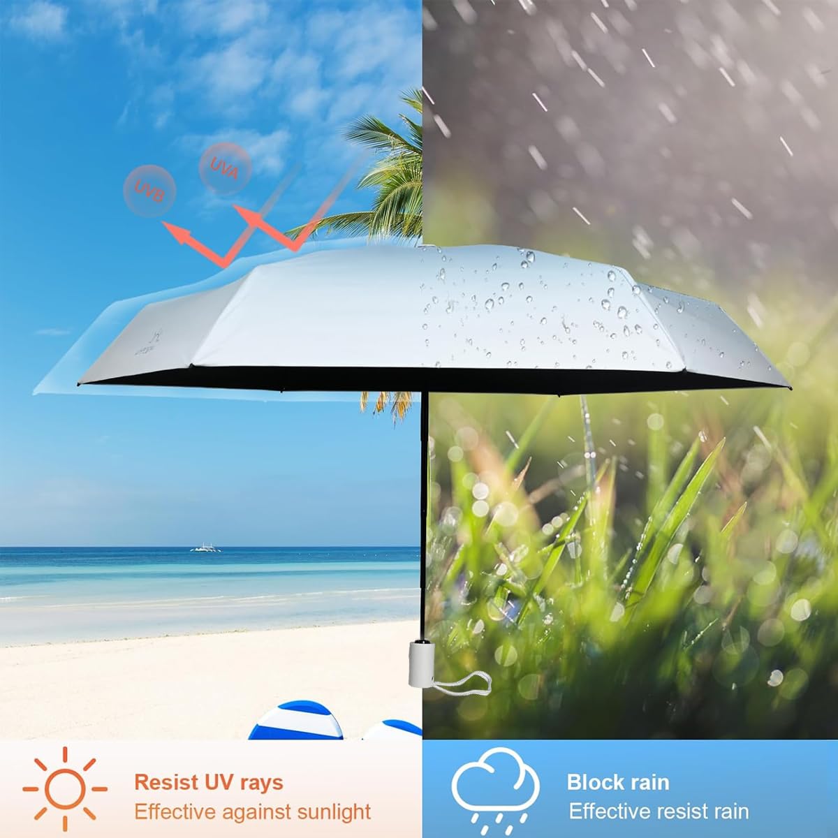 PALAY Automatic Folding Umbrella for Travel and Daily Use with 8 Fiber Ribs and UPF 50 Protection | Azure Blue Ultra Lightweight Design