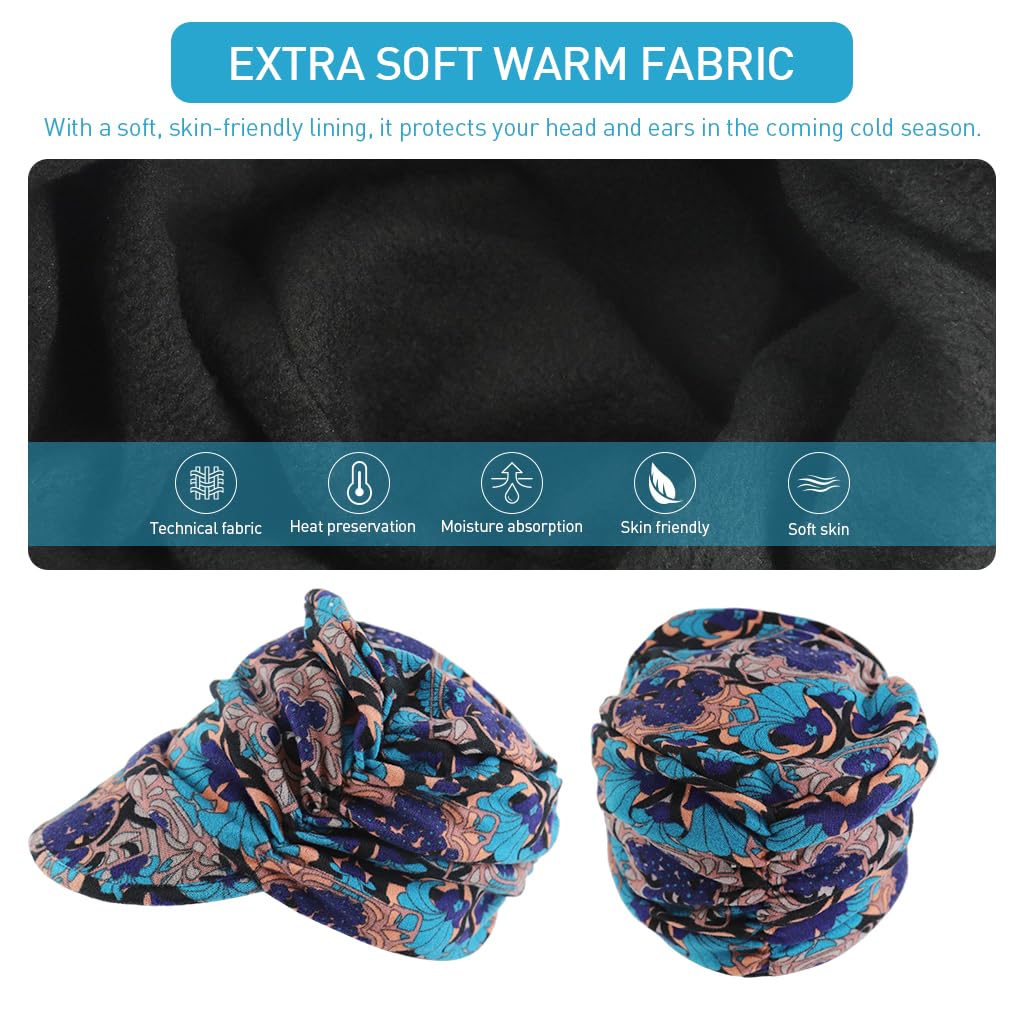 PALAY® Winter Hat Fashion Floral Beanies with Brim Winter Warm Hat Fashion Winter Warm Cap for Ladies