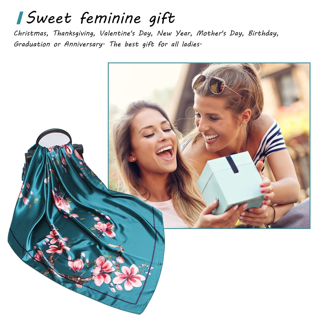 PALAY Silk Feel Satin Square Scarf for Women 35in | Green Print and Black for Hair Wrapping and DIY Crafts