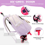 PALAY School Bag for Girls with 6 Wheels featuring Removable Trolley Stand and Handle Bar
