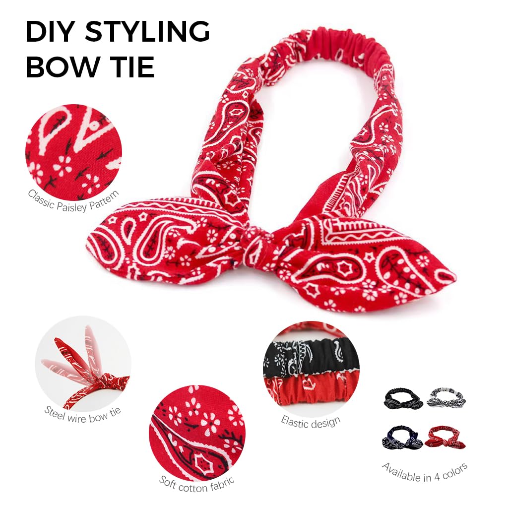 PALAY Bandanas for Women 4Pcs Set for Working Out and Travel featuring Pre Tied Stretch Cotton Design