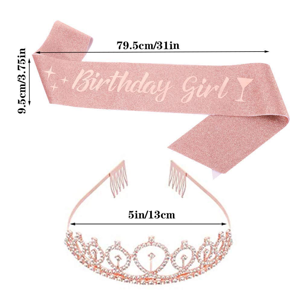 PALAY® Birthday Decorations Kit, Birthday Crown Headband Birthday Sash and Rhinestone Crown Tiara Set for Happy Birthday Gift Party Accessories, Favors, Decorations