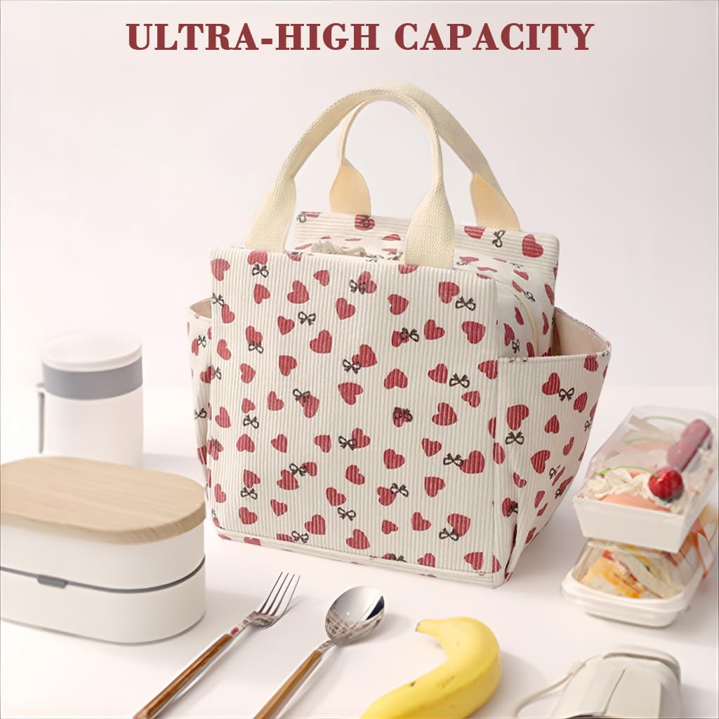 PALAY Lunch Bag for Office with Thermal Insulation and Side Pockets | Corduroy Strawberry Design