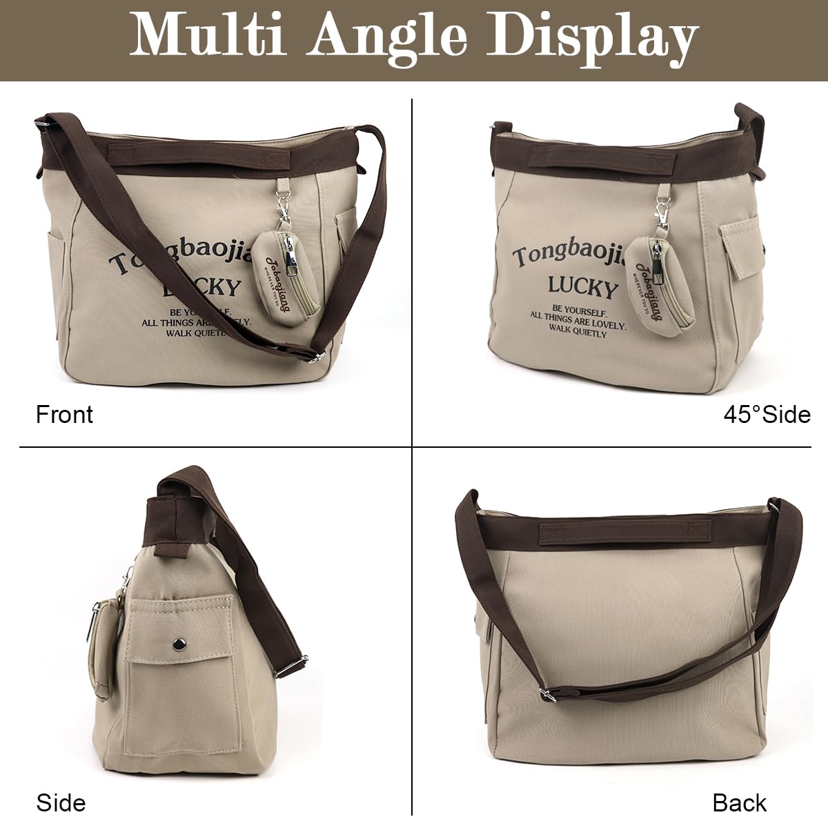 PALAY Canvas Bag for Women featuring zip closure and coin bag | 30x17x30cm khaki tote