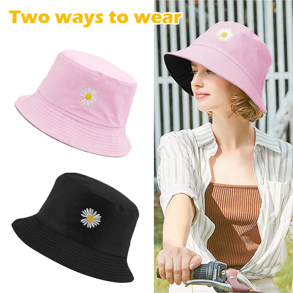 PALAY Bucket Hat for Girls and Women featuring Reversible Design with Cotton Daisy Print | Foldable Sun Cap for Beach and Outdoor Use