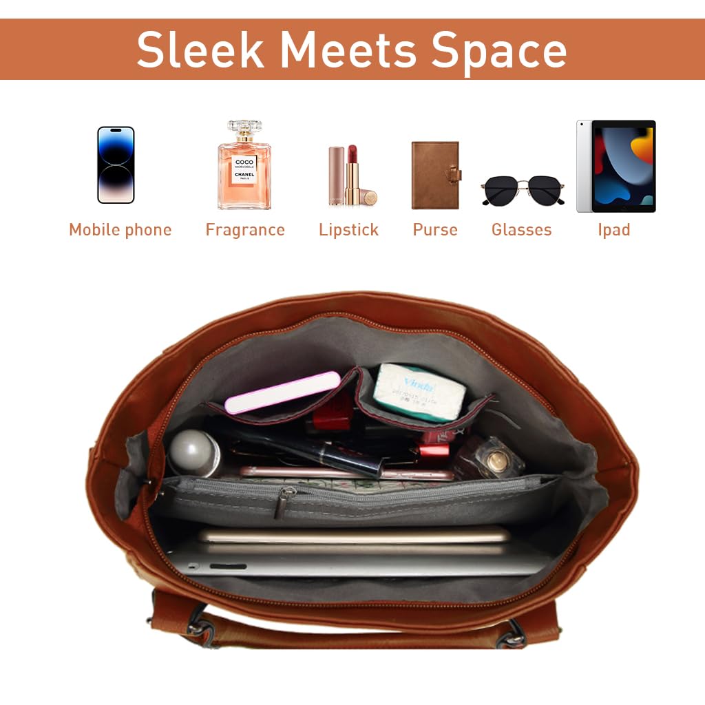 PALAY® Women Tote Bag Fashion PU Leather Handbag Shoulder Bag with Removable Shoulder Strap Large Tote Bag Shoulder Bag Vintage Brown PU Leather Tote Bag for Women