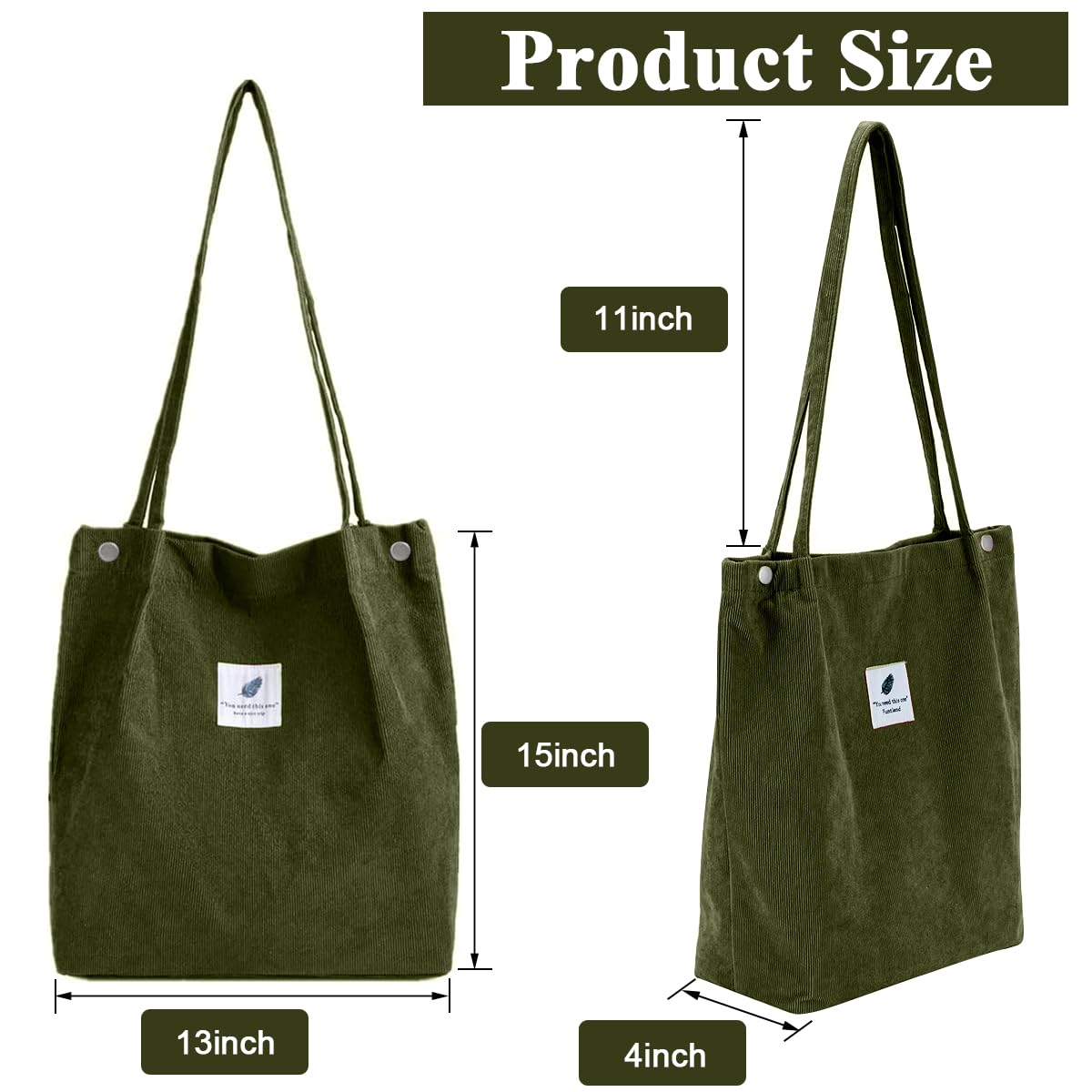 PALAY Tote Bag for Women with Reinforced Handle and L39xW12xH35cm Capacity | Dark Green Corduroy