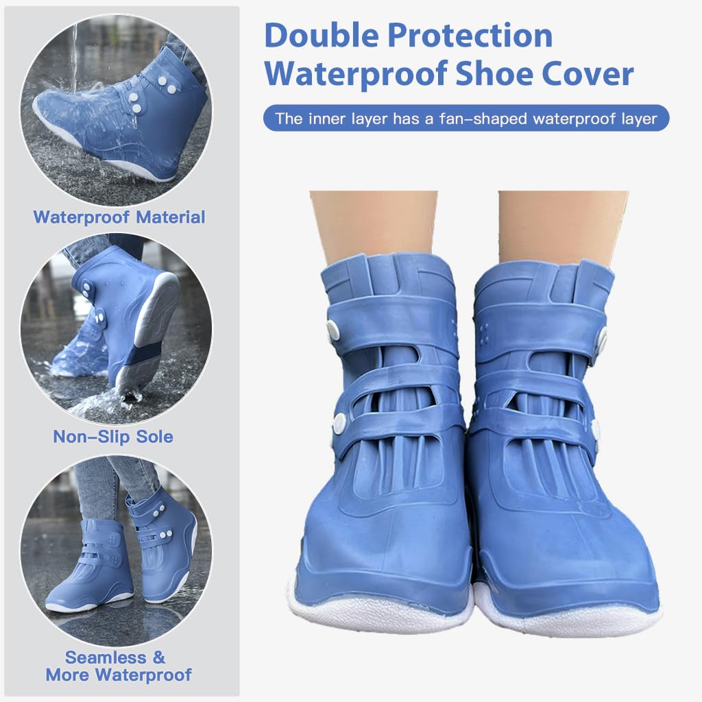 PALAY Waterproof Shoe Covers for Rainy Days with Snap Button Closure and TPE Sole | 2 PCS Monsoon Blue