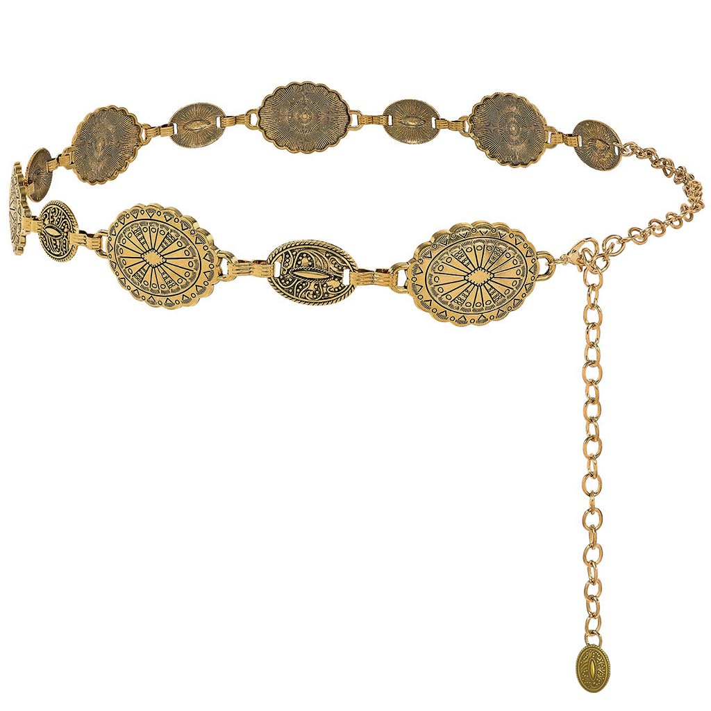 PALAY Waist Belt for Women featuring Golden Metal Concho Disks and Adjustable Fit | Boho Fashion Accessory for Sarees Dresses and Jeans