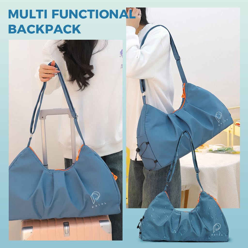 PALAY Gym Bag for Travel and Fitness with Shoe Compartment and Waterproof Nylon Blue 2 PCS