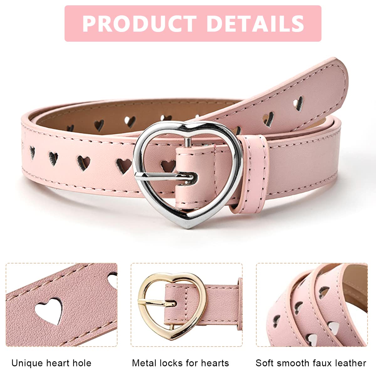 PALAY Kids Belt for Girls featuring 100cm PU Leather Heart Buckle Design in Black & Brown | Ages 6-12