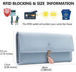 PALAY Women's PU Leather Long Wallet for Daily Use with RFID Blocking | 7.48×3.7×0.82 in Zipper Coin Purse Blue