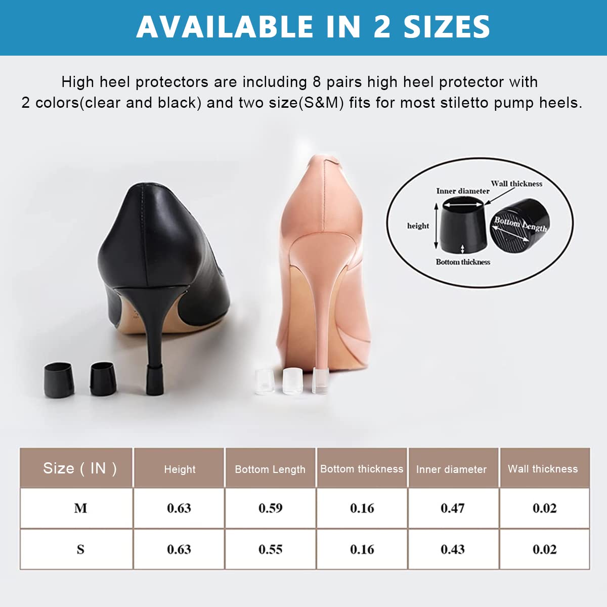 PALAY Heel Protectors for Women featuring Anti Slip Base and 8 Pairs Set in Black & Clear | Ideal for Weddings and Outdoor Events