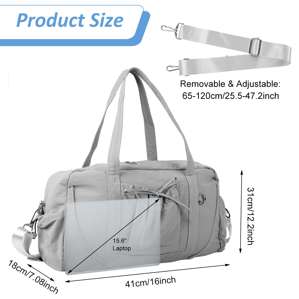 PALAY Traveling Bag for Women with Adjustable Shoulder Strap and 45 x 17 x 26 cm Capacity | Grey Oxford Gym Tote for Fitness and Travel