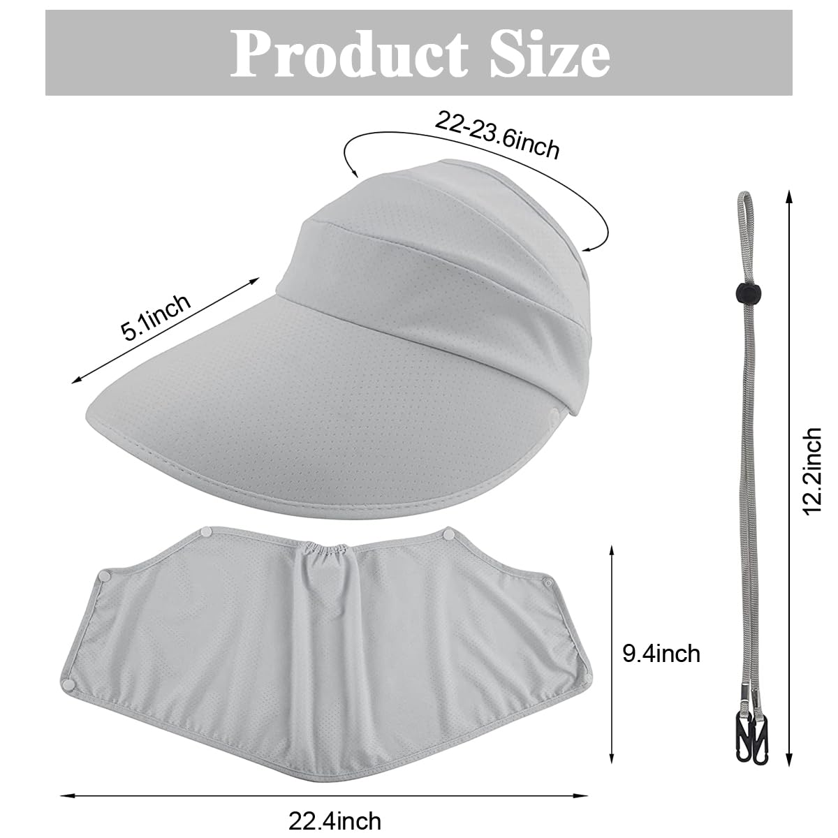 PALAY Sun Hat for Women with Detachable Face Cover and Wide Brim | 2PCS Grey Outdoor Visor