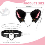 PALAY® Cat Ears Headband Choker Set Women Girls Cosplay Plush Furry Ears Hair Band with Bell & Punk Fashion Choker Kit for Fancy Dress Party Performance Halloween