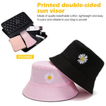 PALAY® Bucket Hat for Girls Foldable Cotton Little Daisy Print Sun Beach Cap Fisherman Hat Casual Outdoor Cap Lovely Bomber Hats for Women Men Boy Girl