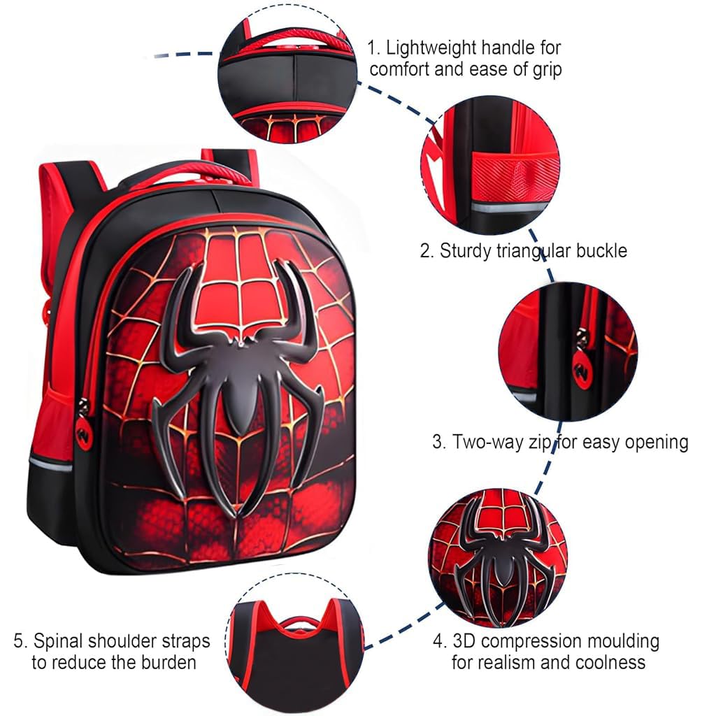 PALAY School Kids Backpack with 3D Batman Hard Shell and Padded Straps Red for 3–6 Years
