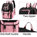 PALAY Black Pink School Backpack for Girls featuring USB Cable Jack and 15.6 in Laptop Slot | Nylon Casual Bag