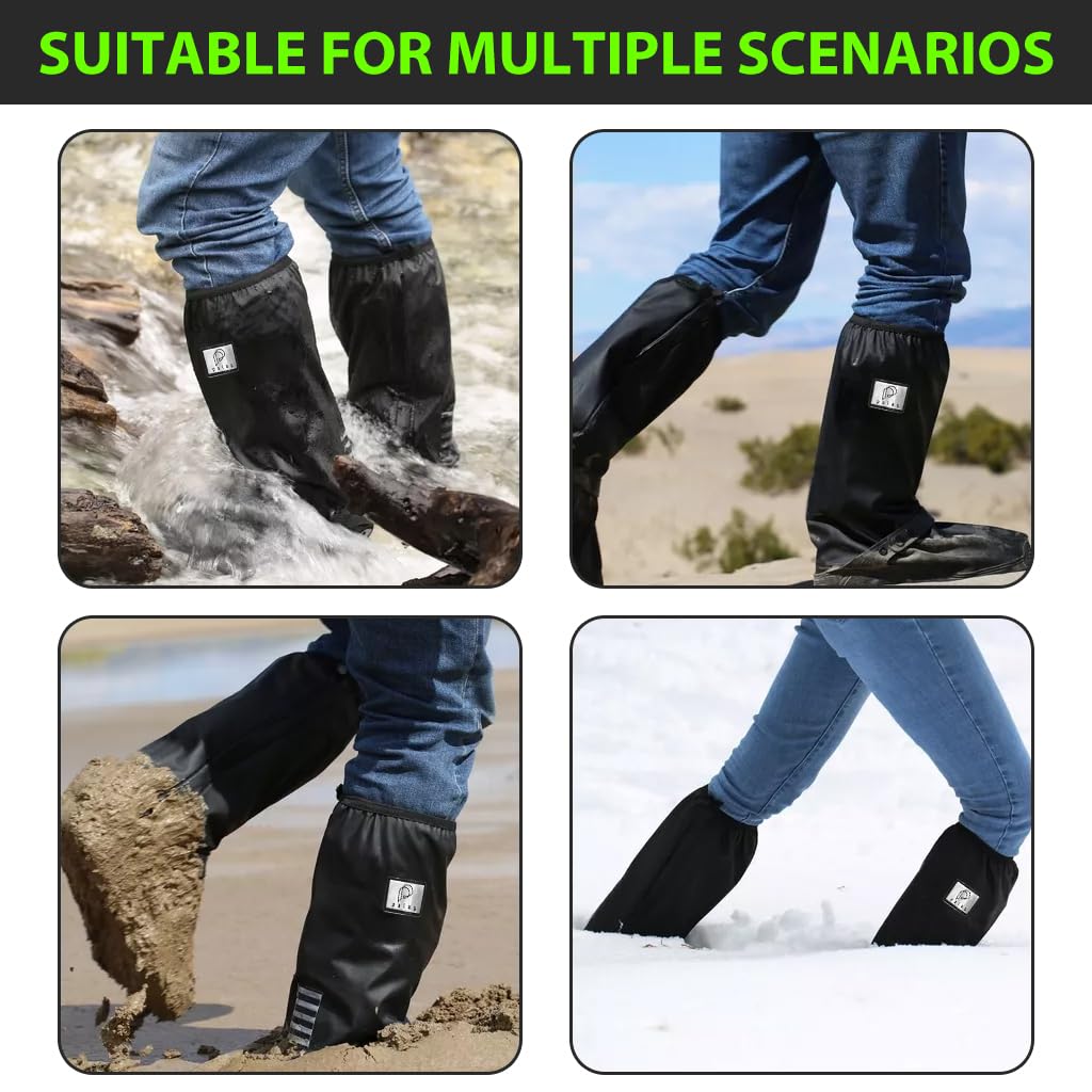 PALAY Waterproof Shoe Cover for Boots with Zip Up Calf and Elastic Ankle Strap PVC | One Pair 3PCS