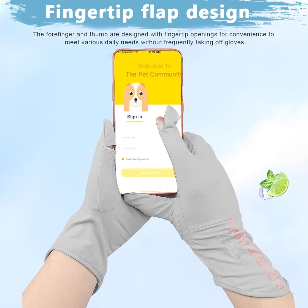 PALAY® Hand Gloves for Bike Riding UV Sun Protection for Women Non-Slip Touch Screen Design UPF 50 Plus Outdoor Fishing Grey 2PCS