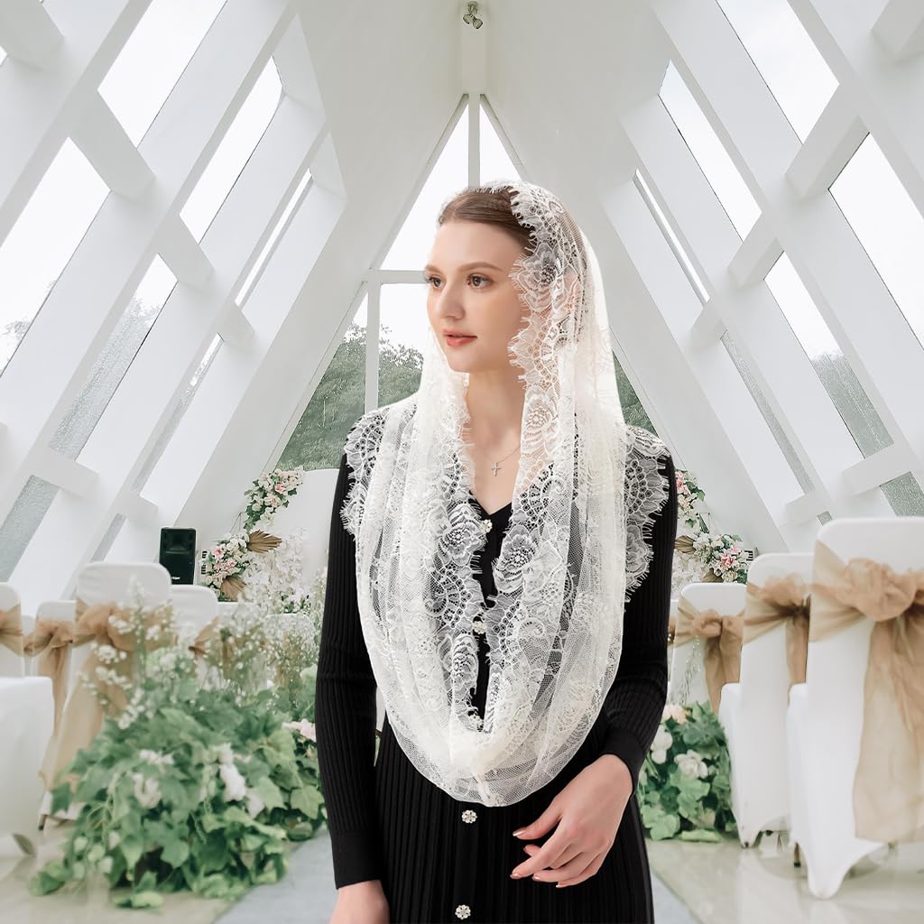 PALAY Spanish Style Lace Mantilla Veil for Women with Embroidery | Traditional Church Head Scarf