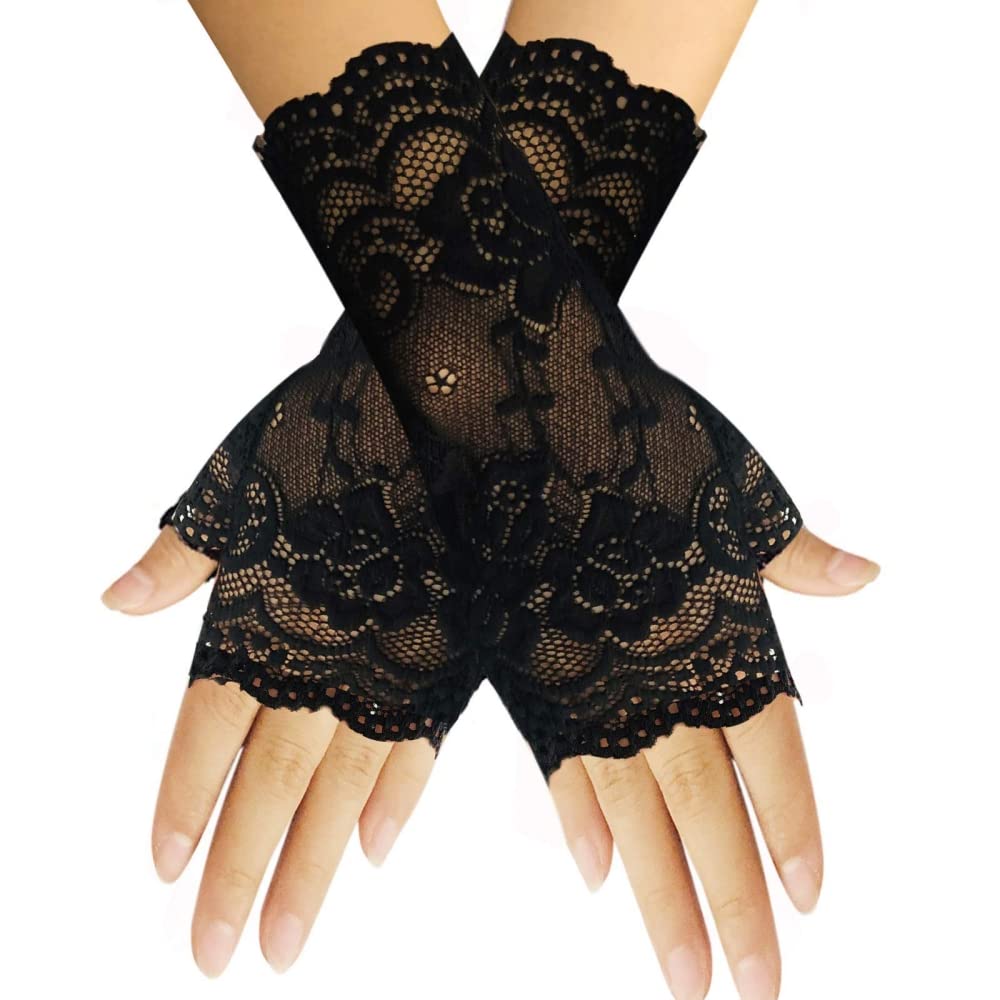 PALAY Lace Gloves for Women with Fingerless Design and Floral Pattern | Ideal for Prom and Dance Party