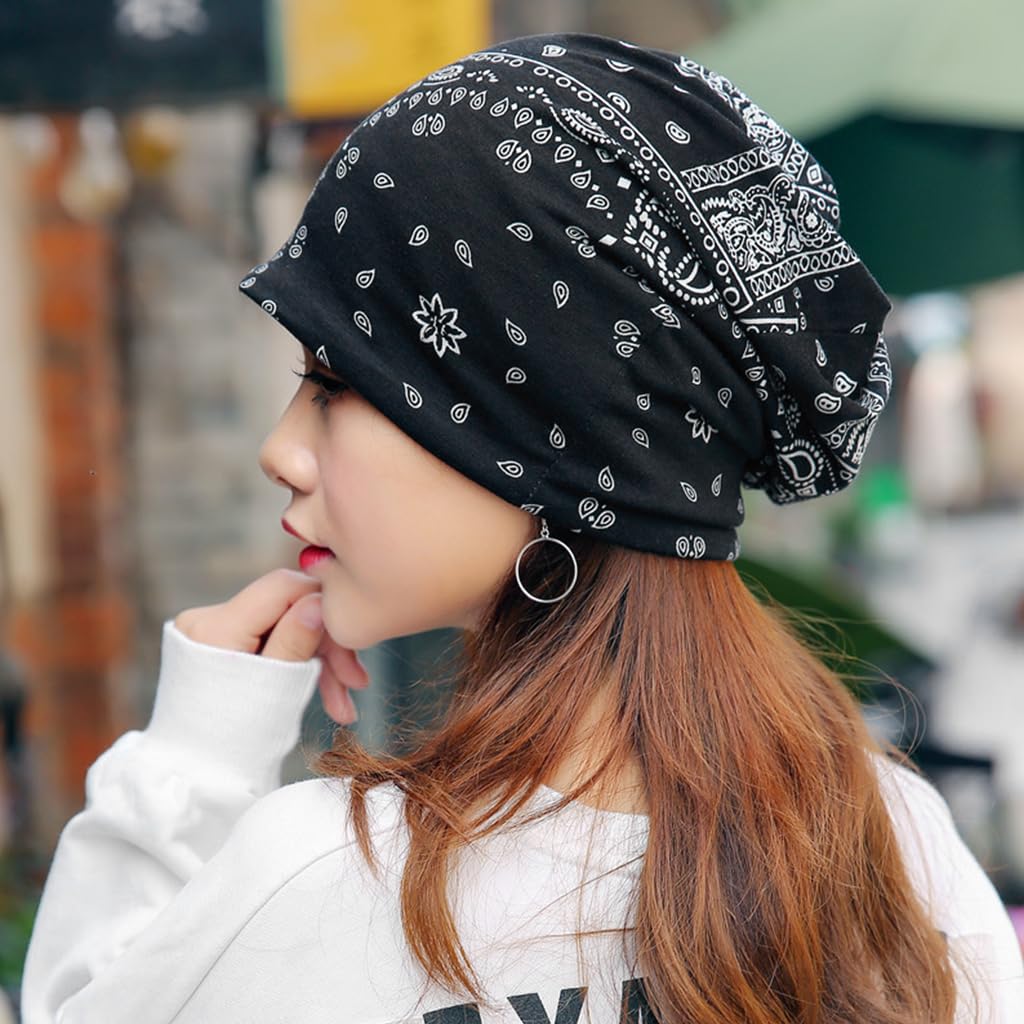 PALAY Slouchy Chemo Beanie for Women with Soft Stretch Double Layer Fabric | 2PCS Black