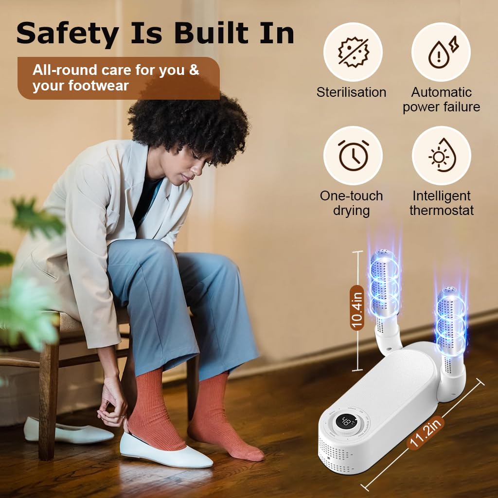 PALAY® Electric Shoe Dryer- Folding Boot Dryer for Work Boots, Shoe Dryer and Deodorizer, Smart 4-Timer Control, Safe 48°C Heat, Quick Drying 360° Air Circulation Shoe Dryer for Shoes, Boots, Gloves