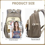 PALAY School Backpack for Girls with 3 Zip Compartments and Padded Straps | Khaki Nylon