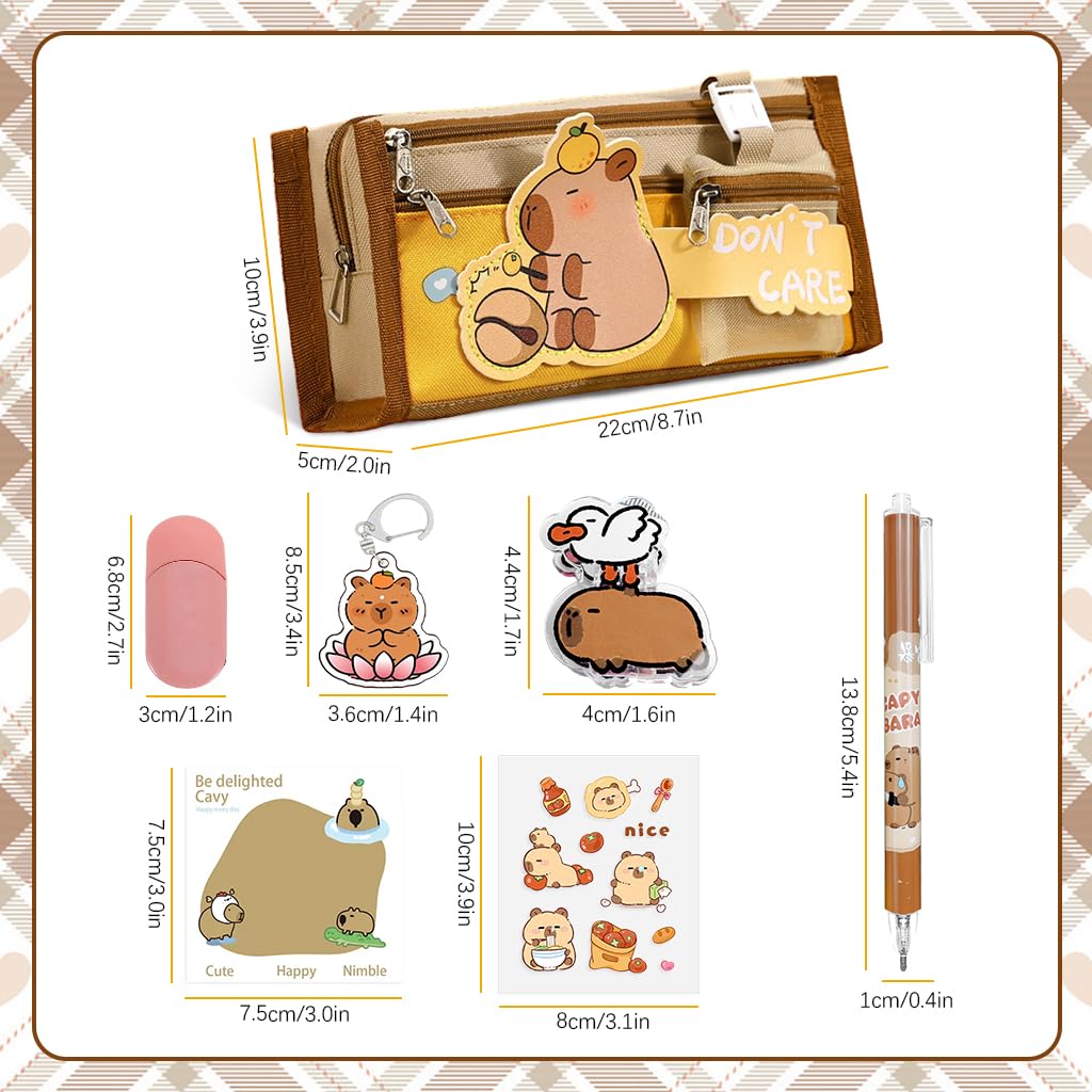 PALAY® Capybara Stationery Set for Students & School Gift, 64 Pcs Adorable Cartoon Supplies with Pens, Pencil Bag, Stickers, Correction Tape, Sticky Notes & Capybara Backpack Charm
