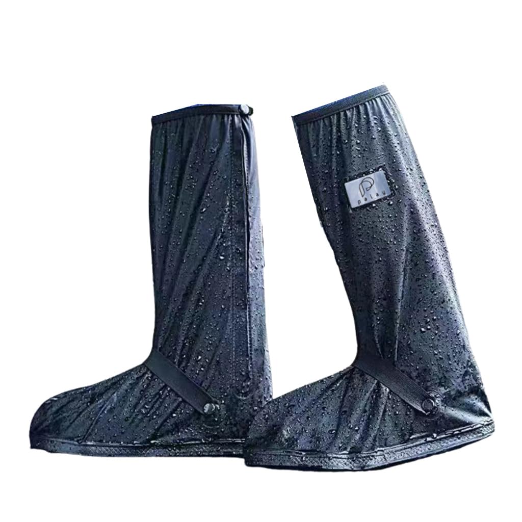 PALAY® Waterproof Shoe Cover Zip-up Calf-length Shoe Covers with Elastic Ankle Strap Wear-resistant PVC Shoe Cover Anti-skid Long Sleeve Shoe Covers for Boots, High Shoes, Size UK 9-10, One Pair