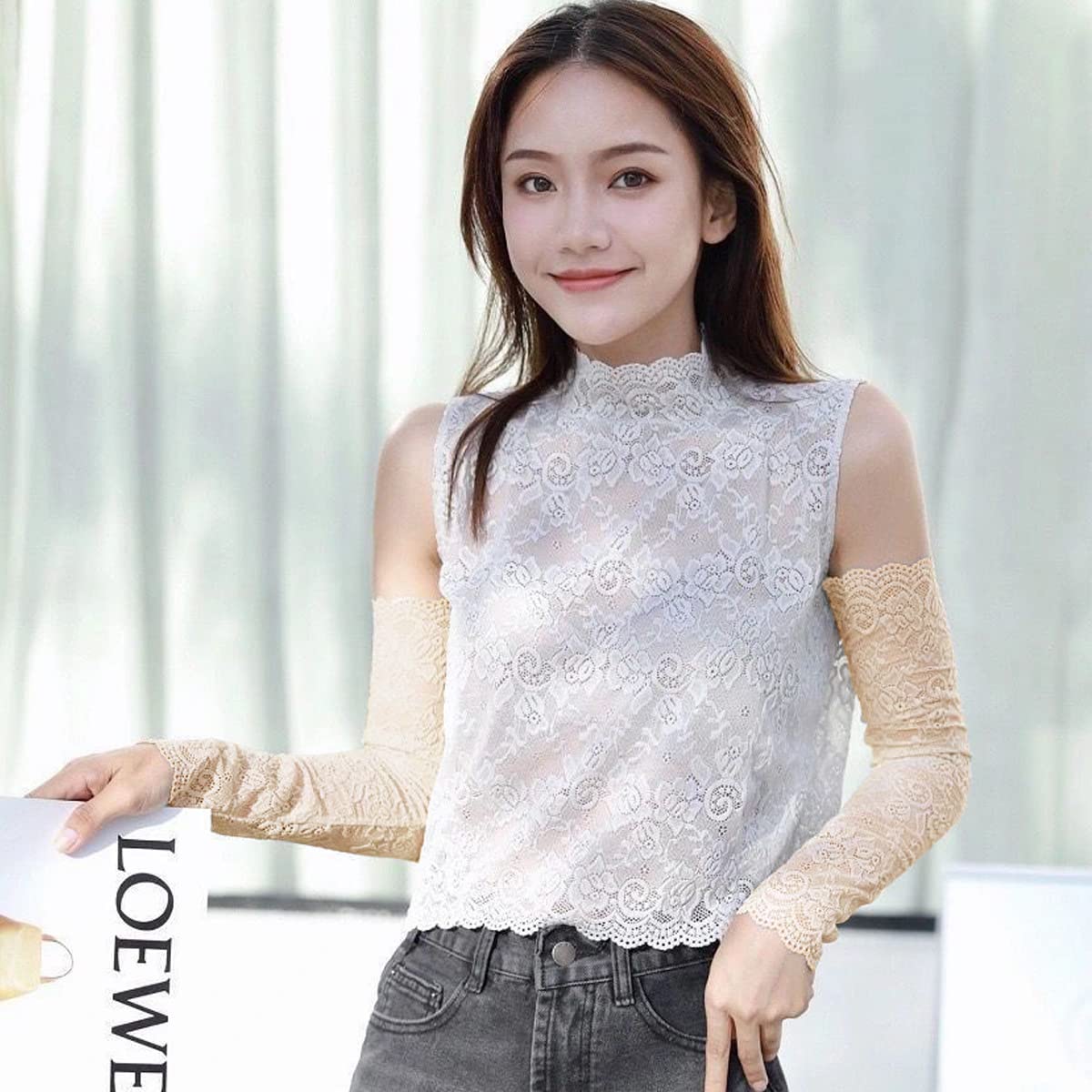 PALAY Arm Sleeves for Women featuring 46cm Stretch Lace with Anti Slip Ends & UV Protection