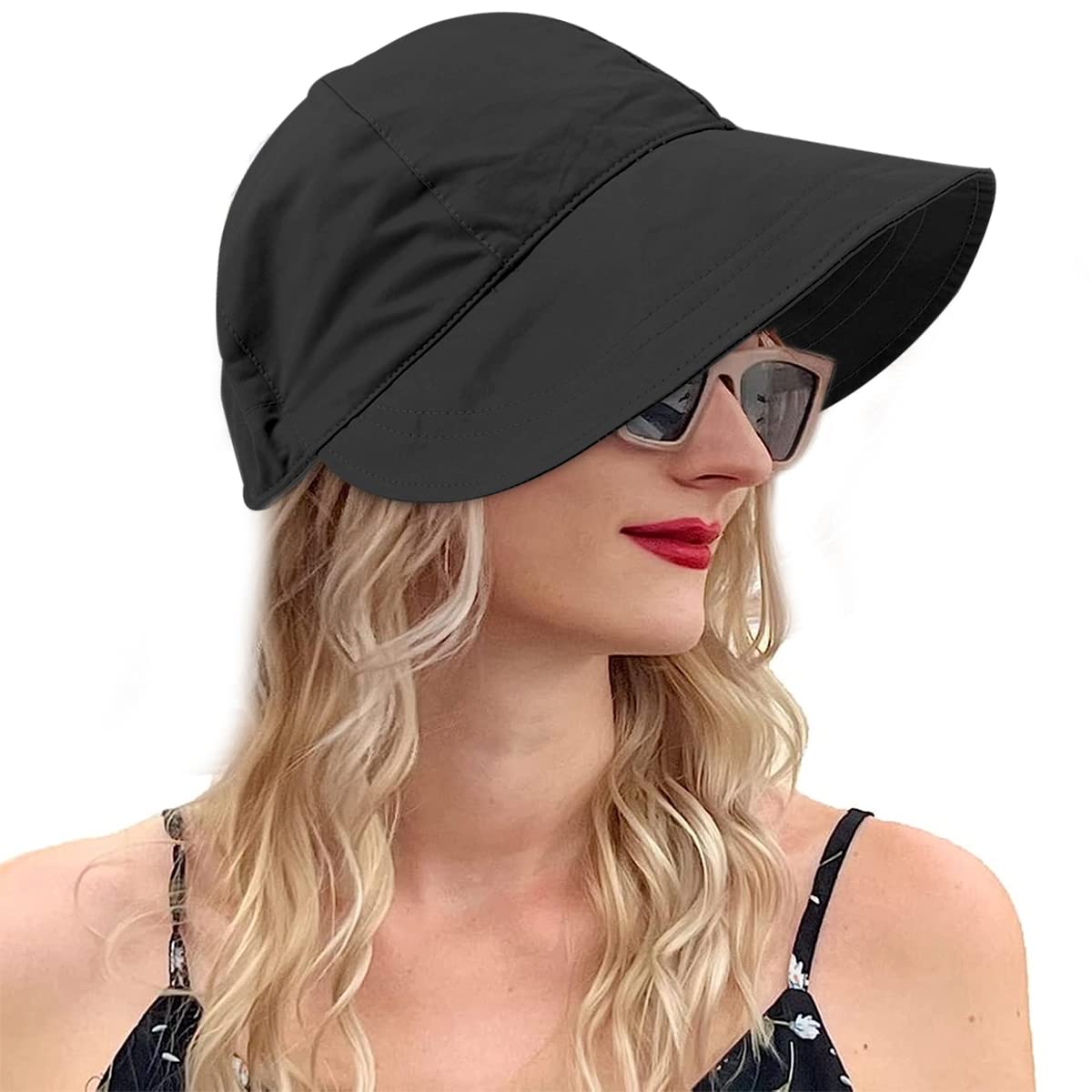 PALAY® Bucket Hat for Women Sun Protection Wide Brim Summer Sun Hats for Women, Fashion Lightweight Quick Dry Cap Beach Hat - Adjustable Drawstring- Black