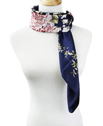 PALAY Square Scarf for Women with 35 x 35 in Size and Satin Silk Like Fabric in Navy Blue