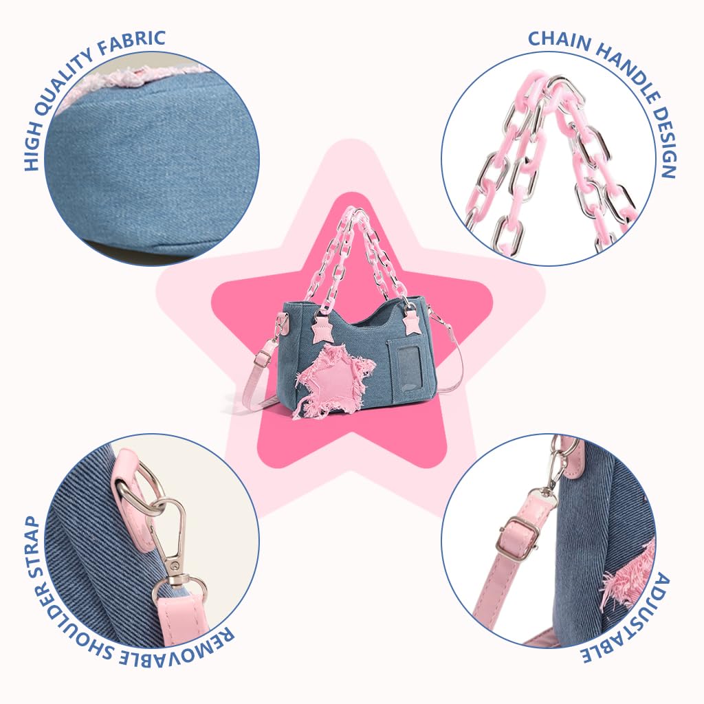 PALAY Shoulder Bag for Women with Dual Carry Options and Clear Photo Window | 26.5x9x18cm Denim Crossbody for Teen Girls