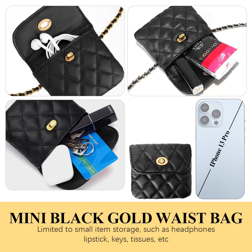 PALAY Mini Black Fanny Bag with Detachable Chain Belt featuring PU Design 11x9cm | Chic Gift for Women