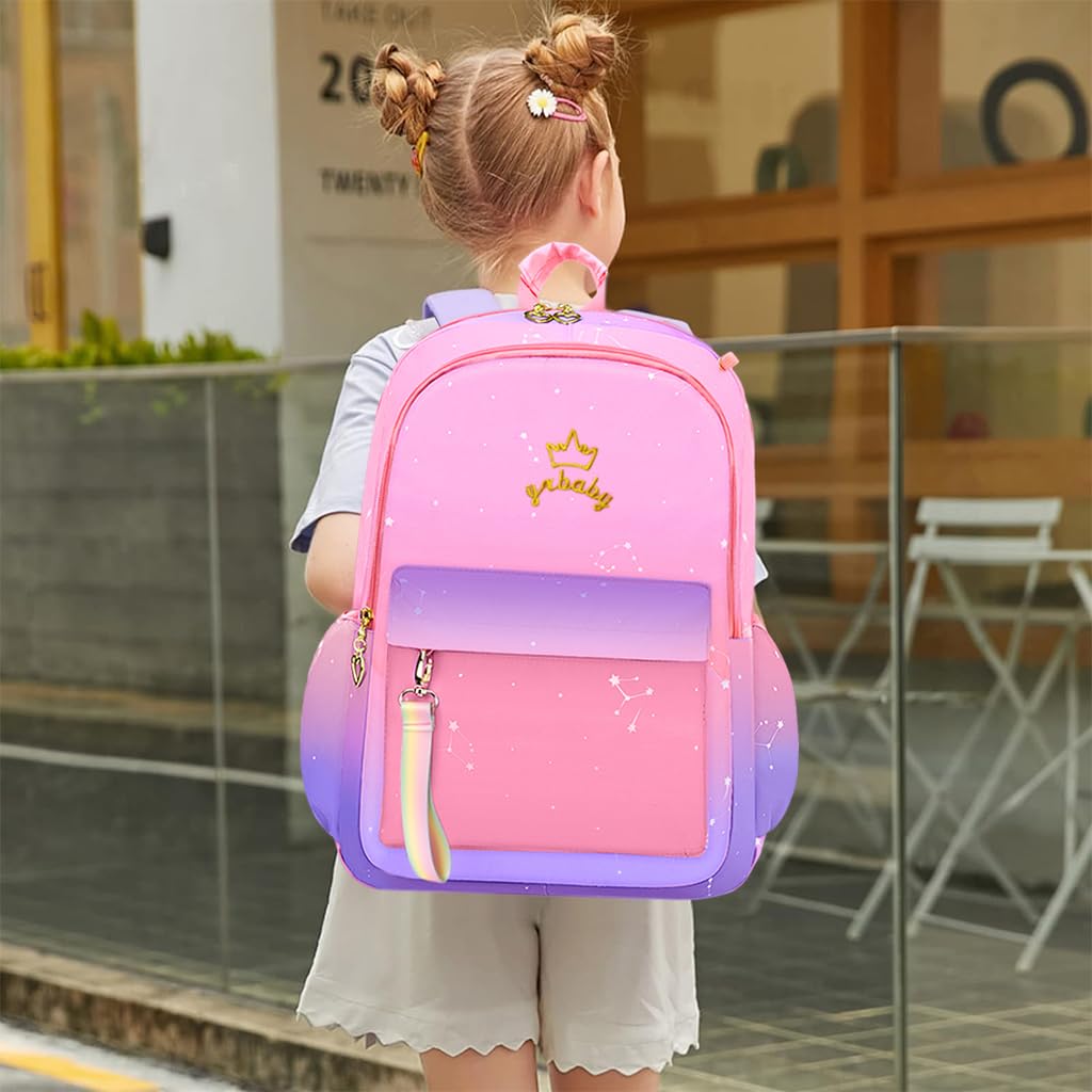 PALAY Large Gradient Purple Fashion Backpack for School Girls 6–12 with Padded Straps and 32×18×44 cm Multi‑Layer Design