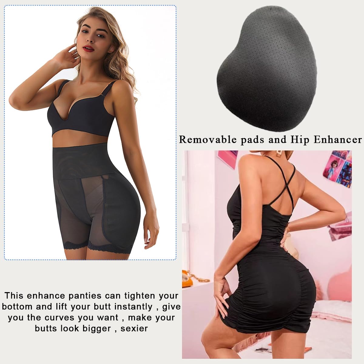 PALAY Hip Pads for Women with 2 pcs Hip Insert Pads and Dacron Fabric | Black XL Shapewear