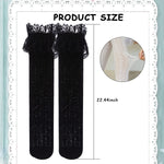 PALAY Lace Knee Length Socks for Women featuring 22.44 in Length and Ruffled Mesh | Black One Pair