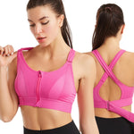 PALAY® Sports Bra Women Zip-up Sports Bra for High-impact Activities One Piece Breast Pads Adjustable Sports Bra Fashion RacerbackSports Bra for Running, Cycling, Aerobics, Boxing, XL, Pink