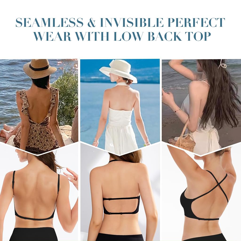 PALAY® Women's Low Back Seamless Bras Backless Multiway Convertible Adjustable Strap Halter Lifting Bra Spaghetti Strap Wire-Free with Padded Removeable, M