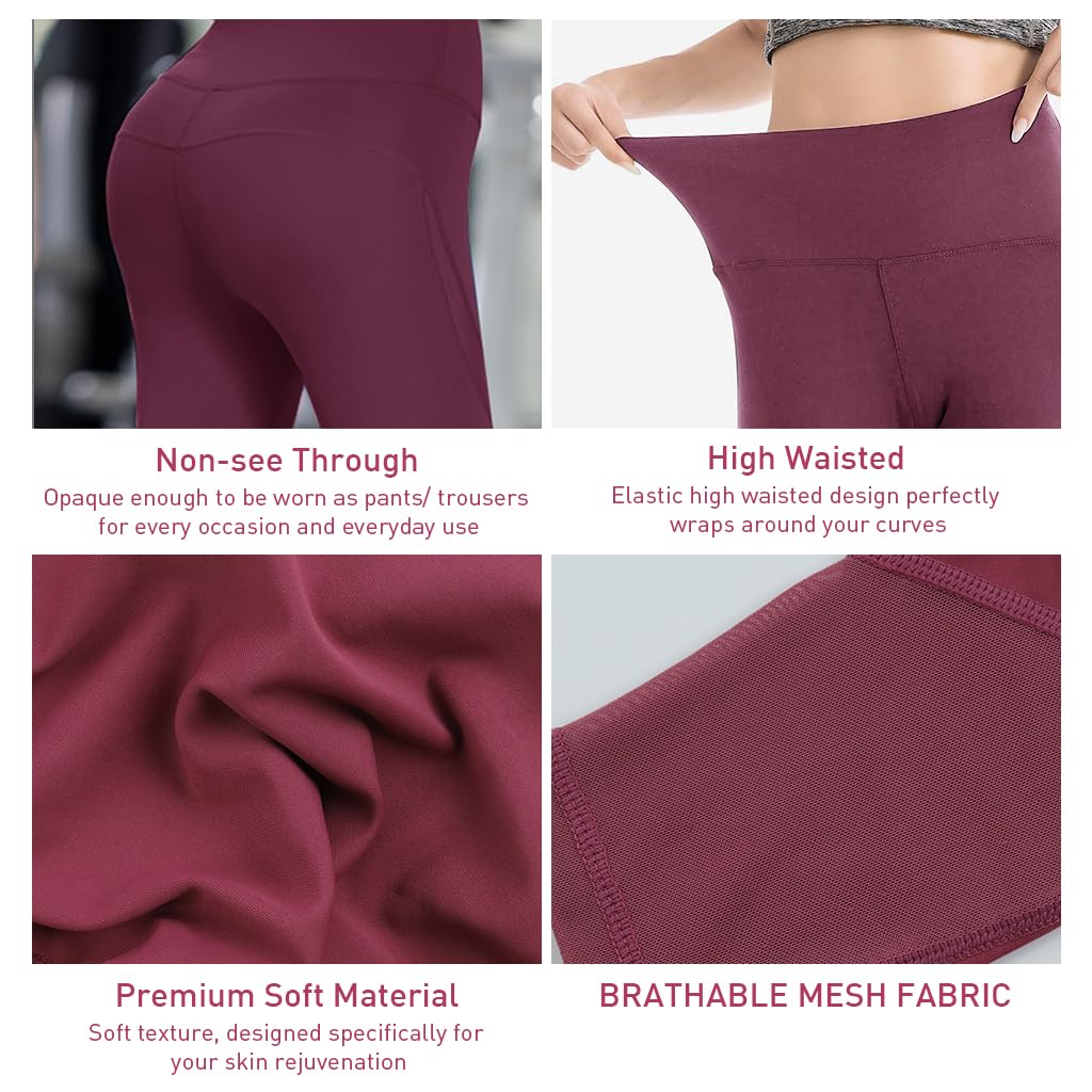 PALAY® Leggings for Women Ankle Length High Waist Yoga Pants for Women Stretchable Tights Slim Fit Soft Gym Pants Sport Active Wear Leggings Clothes for Workout Athletic - (Pink, XL)