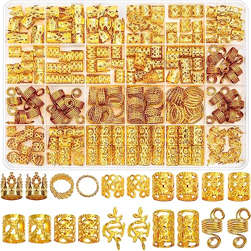 PALAY® 220 Pcs Gold Hair Jewelry for Women Braids Stylish Metal Hair Pendants Charm for Braids, Hair Extension, Dreadlocks Rings Cuffs Clips Hair Accessories for Women Girls