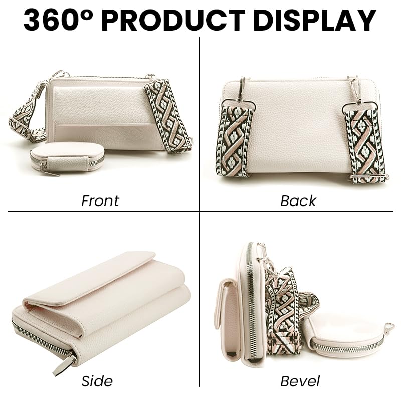 PALAY Women Bag for Everyday Use with Detachable Webbing Strap and Phone Pouch | White PU Crossbody Purse