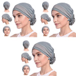 PALAY Chemo Caps for Women featuring Elastic Fit 56–60 cm and Cotton Flower Design | 3 PCS Grey Set