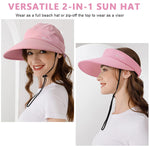 PALAY® Sun Hat Women 2 in 1 Wide Brim Sport Beach Caps for Women Summer UV Protection Cap with Detachable Top for Outdoor Fishing Baseball, Pink