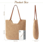 PALAY Crochet Beach Bag for Women featuring Leather Straps and Zipper Closure | Handmade Cotton Rope Tote